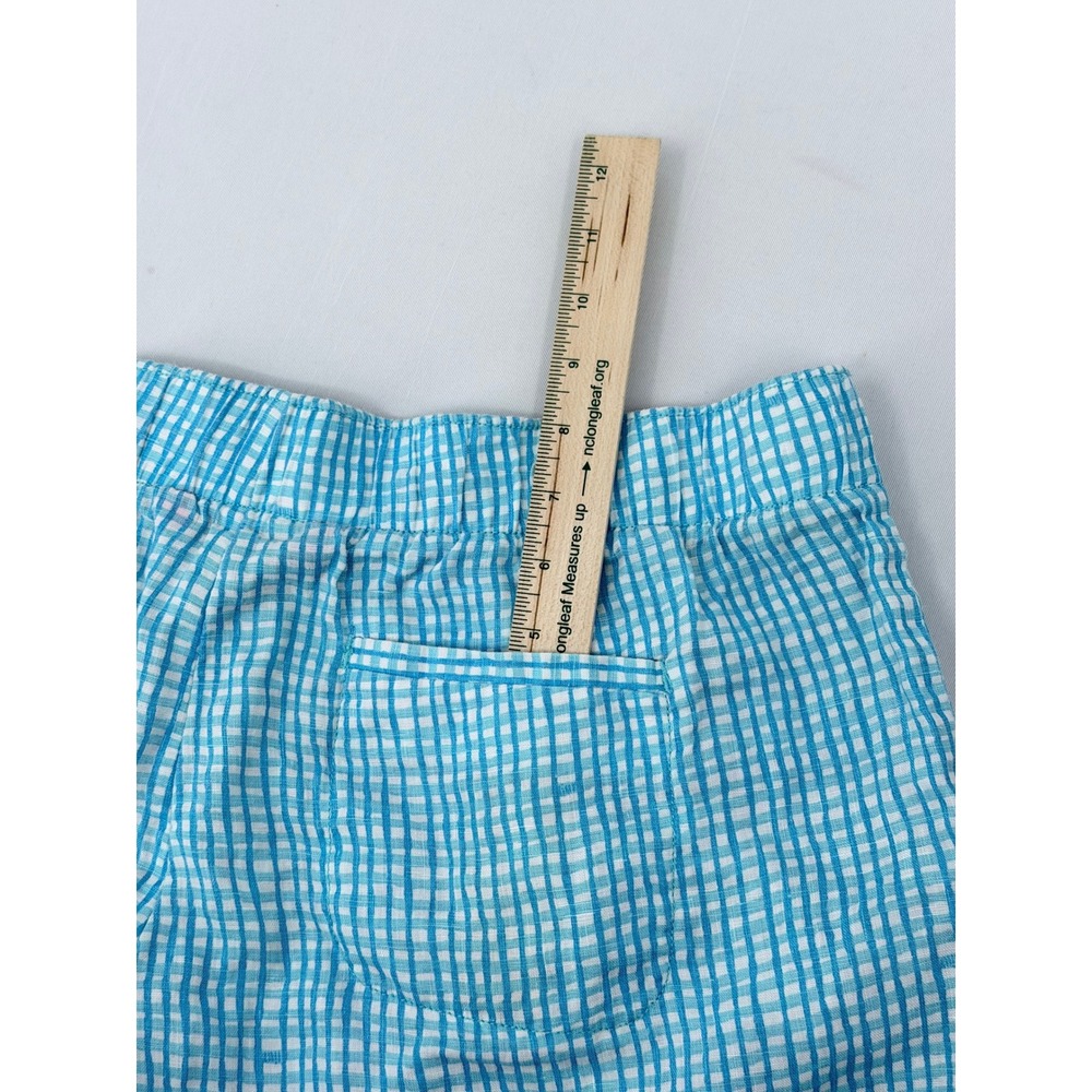 Lilly Pulitzer Linen Shorts Womens L Blue Gingham 010404 Elastic Waist - Picture 9 of 11